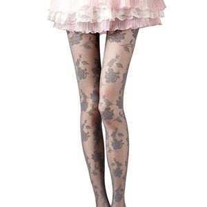 Gray Rose Pantyhose Stockings Footed Tights Sexy NEW